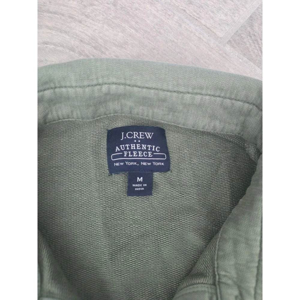 J. Crew Authentic Rugby Pullover Sweatshirt Khaki Green Collared‎ Medium Fleece